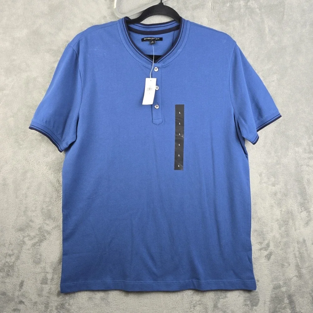 Banana Republic Henley T-Shirt Mens Large Blue Short Sleeve Cotton NWT